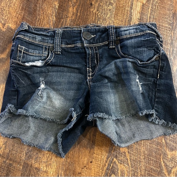 Ariya Jeans Blue Denim Cut Off Shorts Raw Hem Distressed  Size 3/4 - Picture 1 of 4